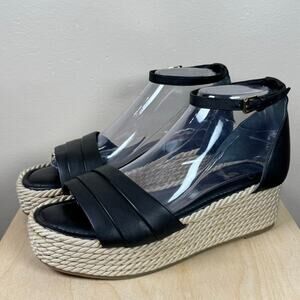 Franco Sarto Espadrille Black leather Sandals Ankle Strap 8.5 Beach Vacation